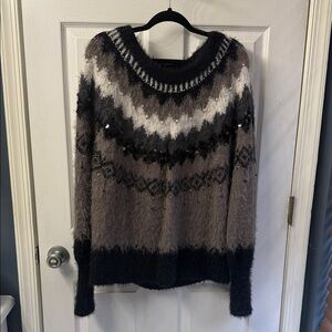 Anthropologie Sleeping on Snow Black and Gray Embellished Sweater